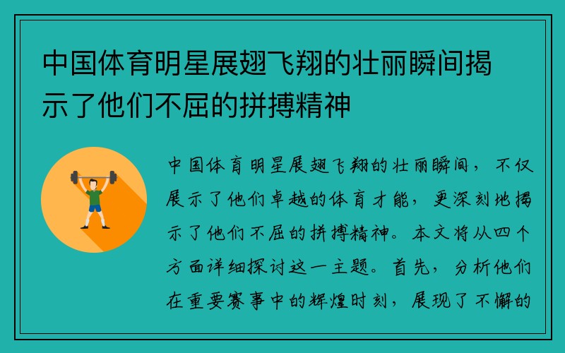 中国体育明星展翅飞翔的壮丽瞬间揭示了他们不屈的拼搏精神