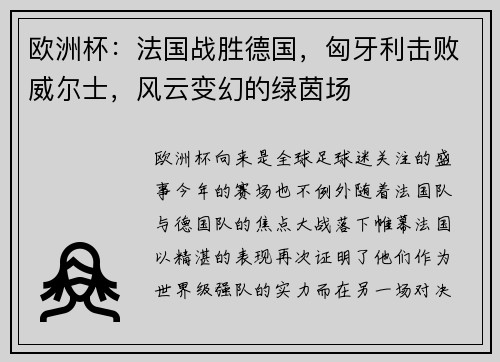 欧洲杯：法国战胜德国，匈牙利击败威尔士，风云变幻的绿茵场