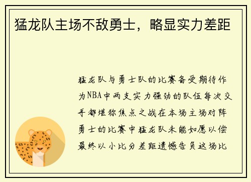 猛龙队主场不敌勇士，略显实力差距